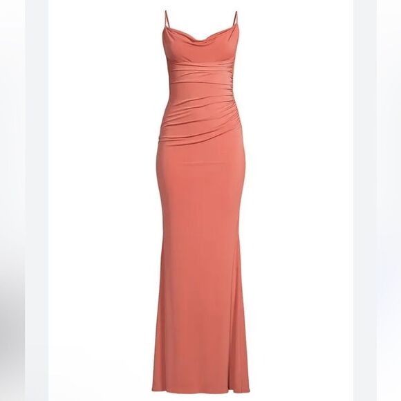 Katie May Surreal Gown Rust maxi dress drape back slip wedding guest Revolve M - Picture 7 of 14